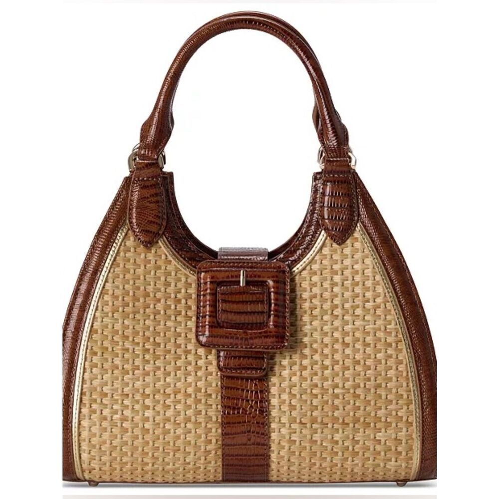 NWT Brahmin Adrian Jardim satchel bag with raffia and croc-embossed leather